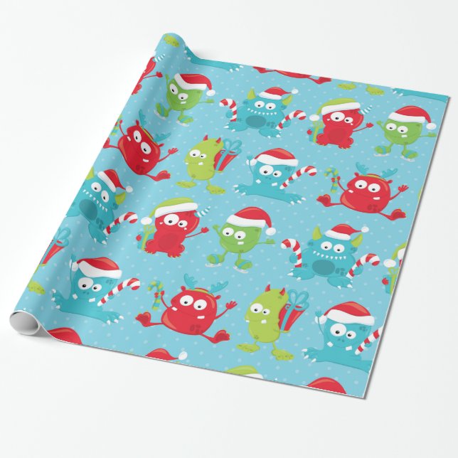 Christmas Monsters Holiday Wrapping Paper (Unrolled)