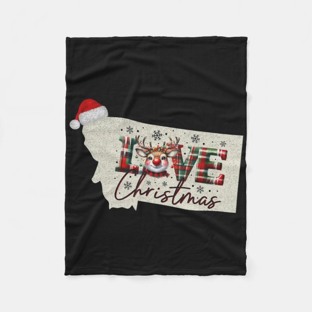 Christmas Montana Xmas State Map Montana Christmas Fleece Blanket (Front)