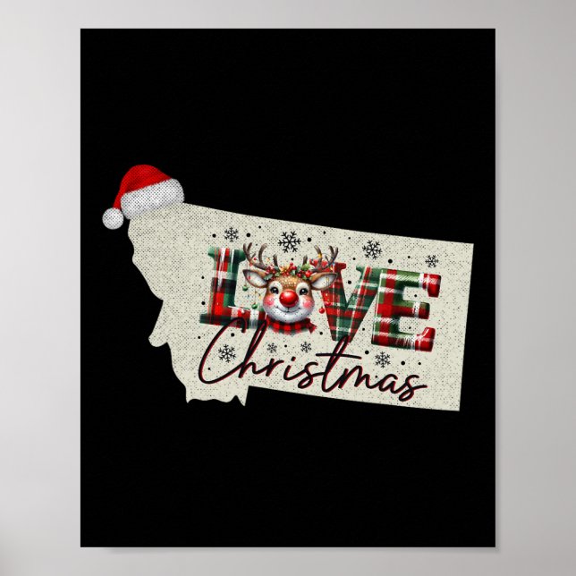 Christmas Montana Xmas State Map Montana Christmas Poster (Front)