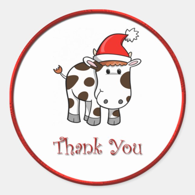 Christmas Moo Cow Thank You Sticker (Front)