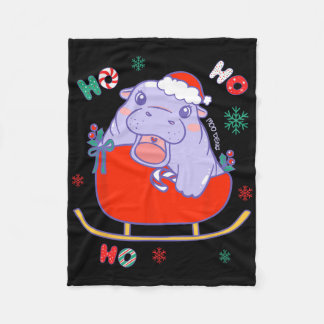 Christmas Moo Deng Reindeer Sleigh Cute Kids Girls Fleece Blanket
