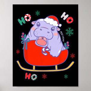 Christmas Moo Deng Reindeer Sleigh Cute Kids Girls Poster