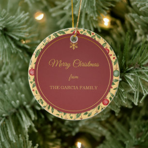 Christmas Mood Watercolor Holly Pattern Ceramic Tree Decoration