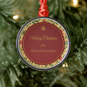 Christmas Mood Watercolor Holly Pattern Metal Tree Decoration