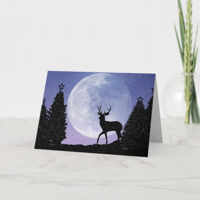 Christmas Moon and Deer Holiday Card (Front)