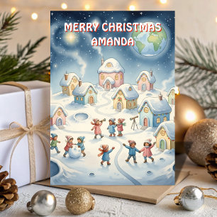 Christmas Moon Village Kids Card