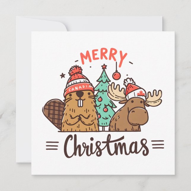 Christmas Moose and Beaver Canada  Holiday Card (Front)