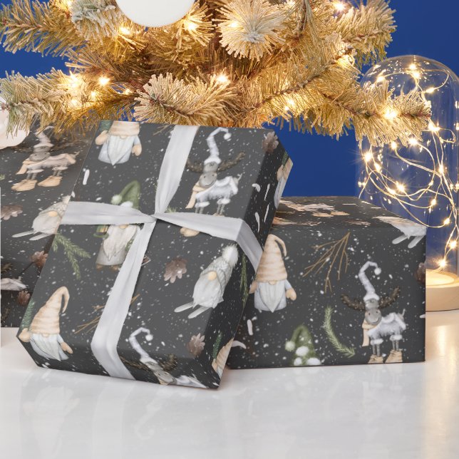 Christmas Moose and Gnomes  Wrapping Paper (Holidays)