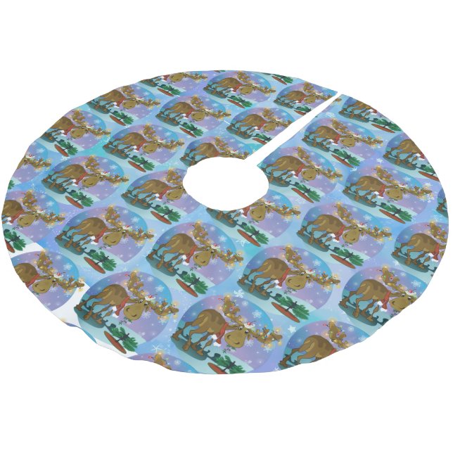 Christmas Moose Brushed Polyester Tree Skirt (Angled)