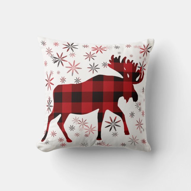 Christmas Moose classic red black plaid Cushion (Front)