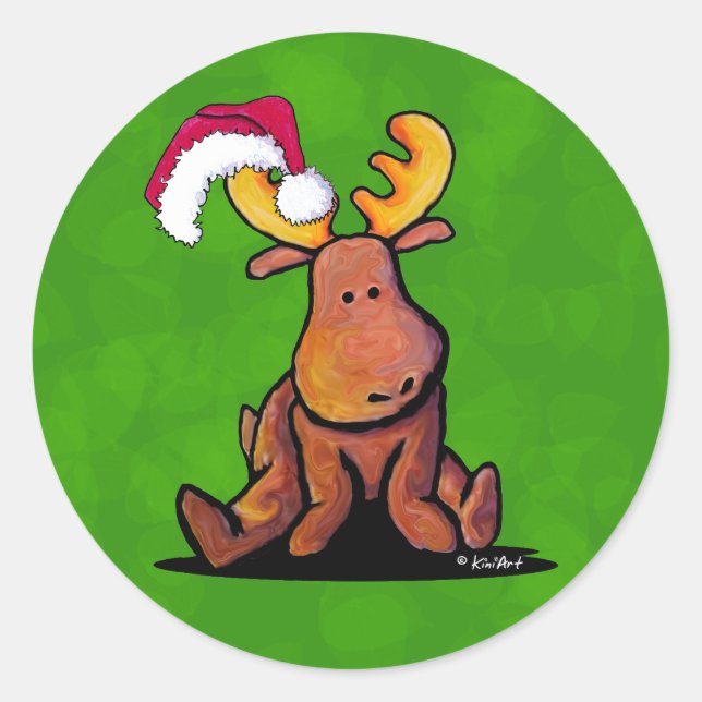 Christmas Moose Classic Round Sticker (Front)