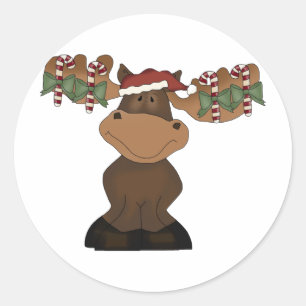 Christmas Moose Classic Round Sticker