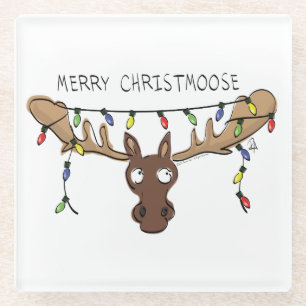 Christmas Moose Cute Funny Christmoose Glass Coaster