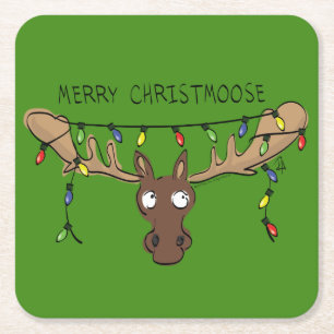 Christmas Moose Cute Funny Christmoose Square Paper Coaster