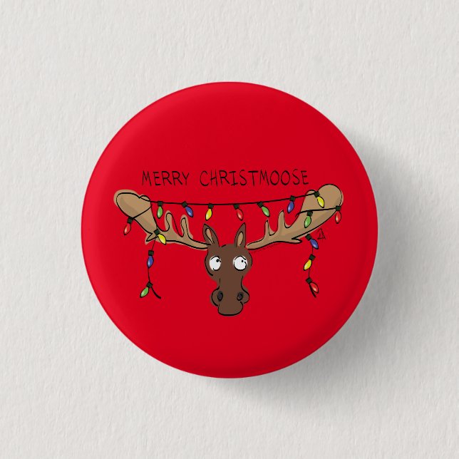 Christmas Moose Cute Funny Holiday Animal 3 Cm Round Badge (Front)