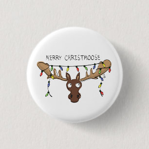 Christmas Moose Cute Funny Holiday Animal 3 Cm Round Badge