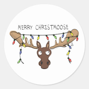 Christmas Moose Cute Funny Holiday Animal Classic Round Sticker
