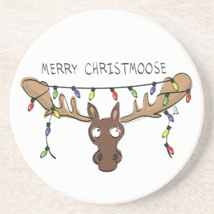 Christmas Moose Cute Funny Holiday Animal Coaster