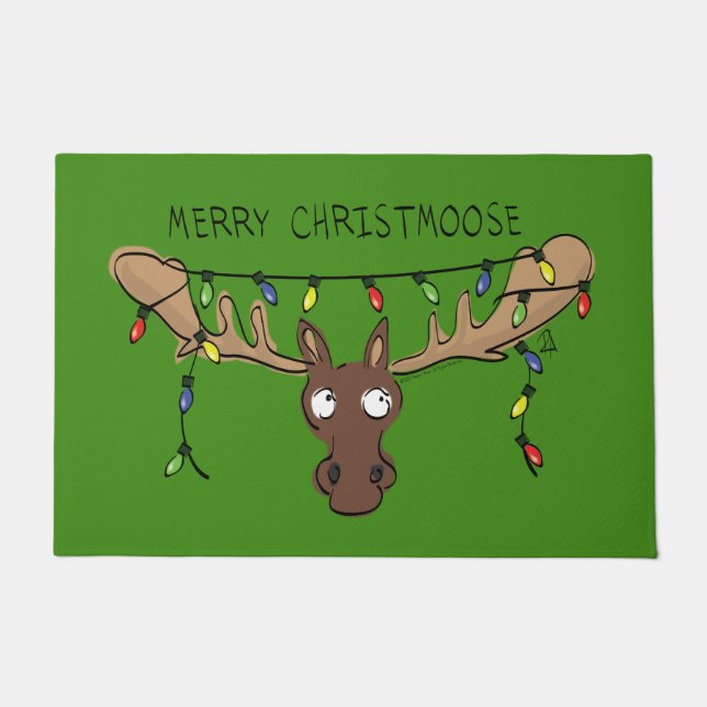 Christmas Moose Cute Funny Holiday Animal Doormat (Front)