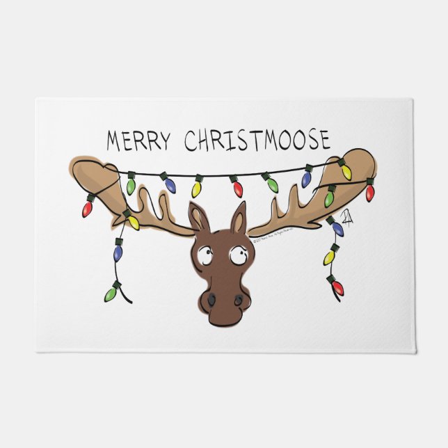 Christmas Moose Cute Funny Holiday Animal Doormat (Front)