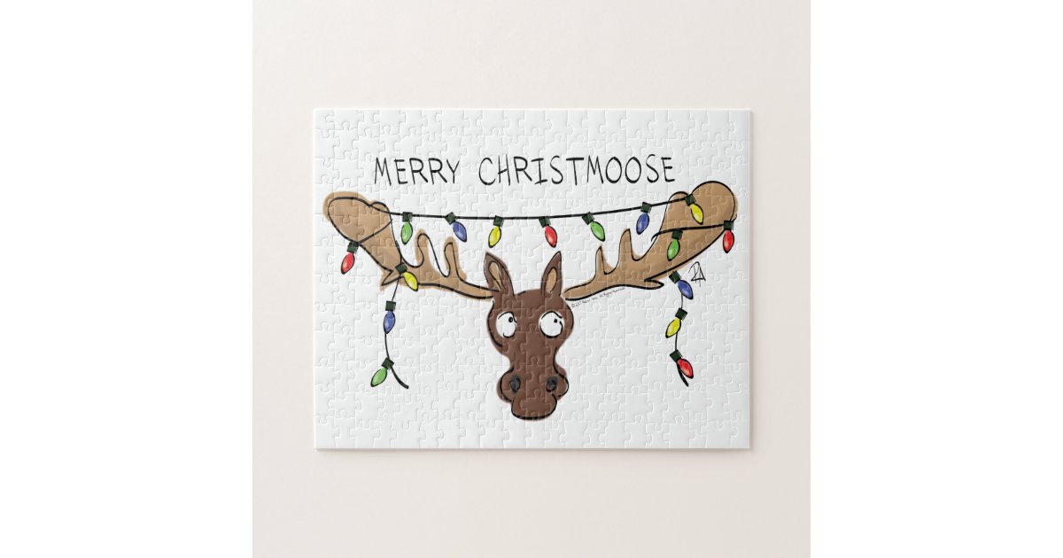 Christmas Moose Cute Funny Holiday Animal Jigsaw Puzzle ...