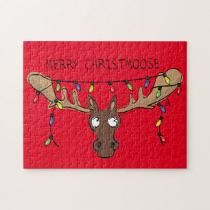 Christmas Moose Cute Funny Holiday Animal Jigsaw Puzzle