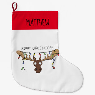 Christmas Moose Cute Funny Holiday Animal Large Christmas Stocking