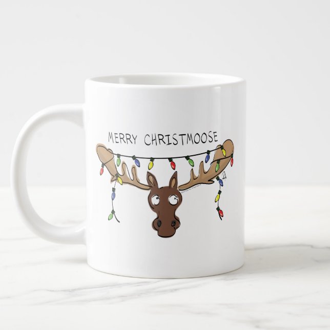 Christmas Moose Cute Funny Holiday Animal Large Coffee Mug (Left)