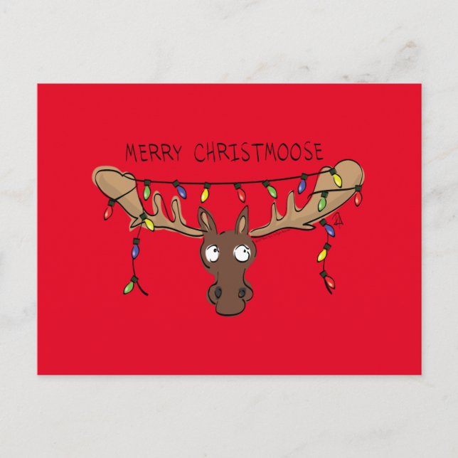 Christmas Moose Cute Funny Holiday Animal Postcard (Front)