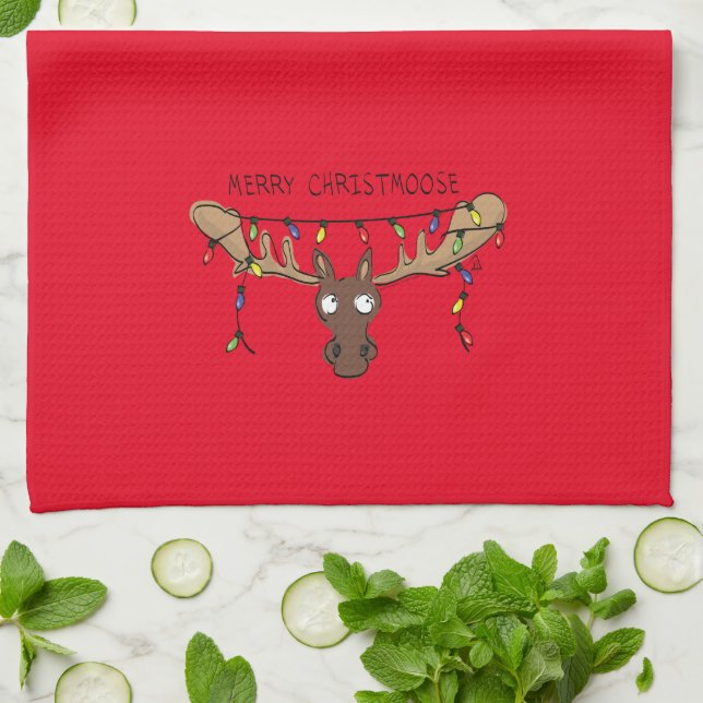 Christmas Moose Cute Funny Holiday Animal Tea Towel (Folded)