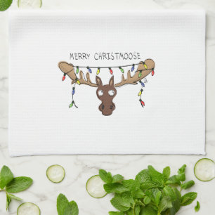 Christmas Moose Cute Funny Holiday Animal Tea Towel