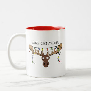 Christmas Moose Cute Funny Holiday Animal Two-Tone Coffee Mug