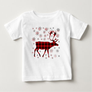 Christmas Moose, deer, elk, caribou, red plaids  Baby T-Shirt