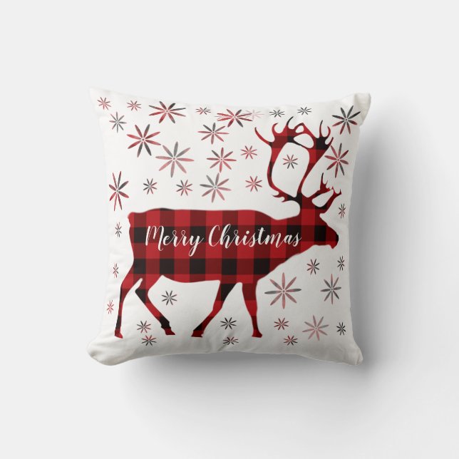 Christmas Moose, deer, elk, caribou, red plaids  Cushion (Front)