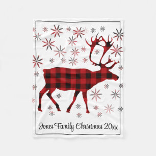 Christmas Moose, deer, elk, caribou, red plaids F Fleece Blanket