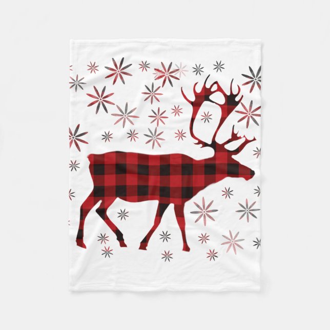 Christmas Moose, deer, elk, caribou, red plaids  Fleece Blanket (Front)