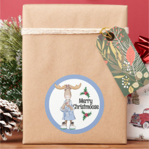 Christmas Moose in Pyjamas with Cocoa Classic Round Sticker