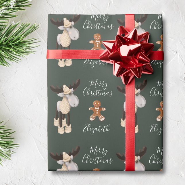 Christmas Moose Merry Christmas Personalised Wrapping Paper (Creator Uploaded)