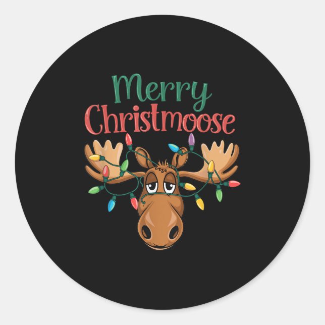 Christmas Moose Merry Christmoose Men Women  Classic Round Sticker (Front)