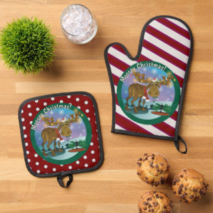 Christmas Moose ~ Oven Mitt & Pot Holder Set