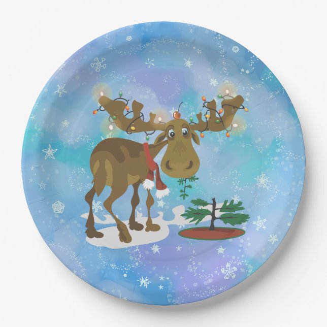 Christmas Moose Paper Plate (Front)