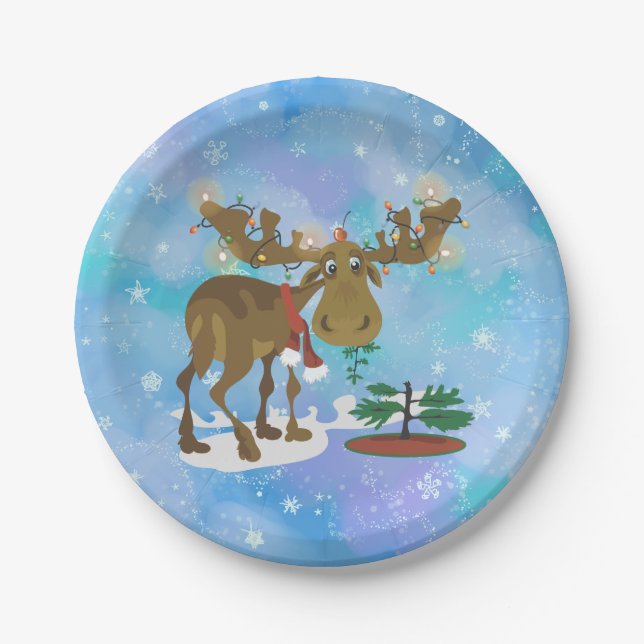 Christmas Moose Paper Plate (Front)