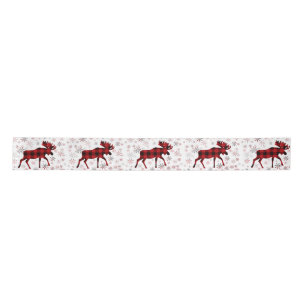 Christmas Moose red plaids snowflakes Satin Ribbon