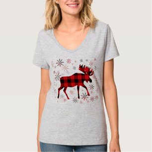 Christmas Moose red plaids snowflakes T-Shirt
