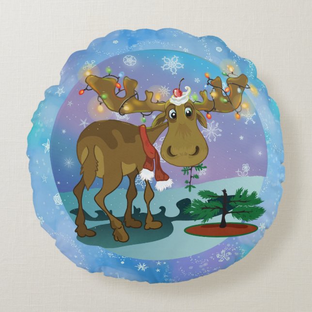 Christmas Moose Round Cushion (Front)