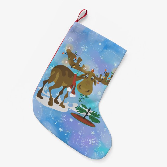 Christmas Moose ~ Small Christmas Stocking (Front (Hanging))