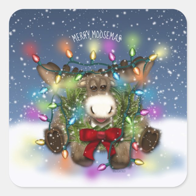 Christmas Moose Square Stickers (Front)