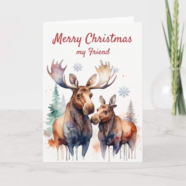 Christmas Moose-t Wonderful Fun Moose Friend Holiday Card (Front)