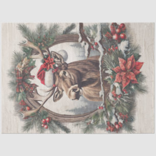 Christmas Moose Vintage Wreath Pine Cone Decoupage Tissue Paper