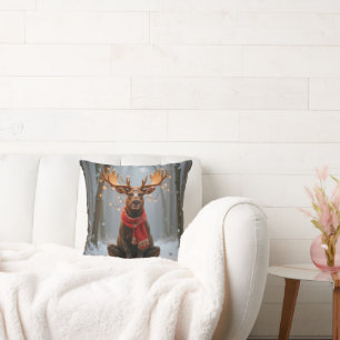 Christmas Moose Wearing Scarf and Lights Cushion
